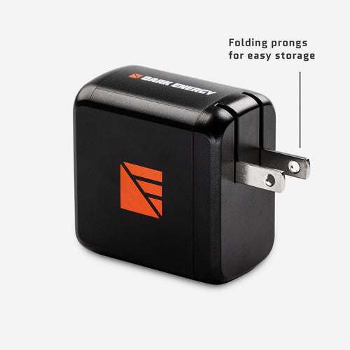 Dark Energy 65W Wall Adapter, black, with folding prongs for easy storage