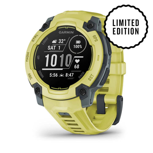 Limited edition Garmin Instinct E rugged GPS smartwatch, yellow with dark grey accents