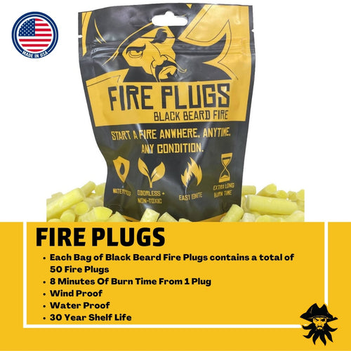 Hard Times Strong Men Fire Starter Kit by Black Beard Fire with 50 waterproof, windproof plugs, 8-min burn