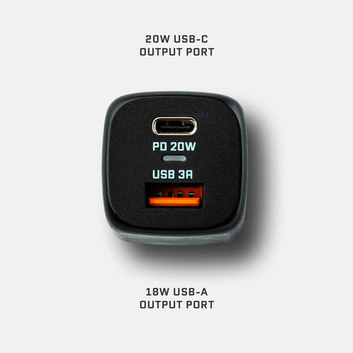 Dark Energy 20W Wall Adapter, dual port fast charger with 20W USB-C and 18W USB-A
