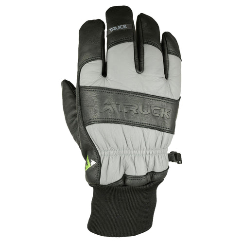 TRUCK M1 PRO grey and black leather utility gloves with embossed TRUCK logo and knit cuff