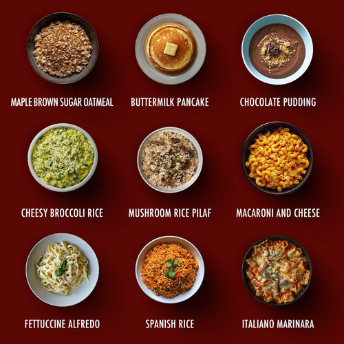 One Month Food Supply by ReadyPantry, a variety of long-term emergency meals like mac & cheese, alfredo, and oatmeal