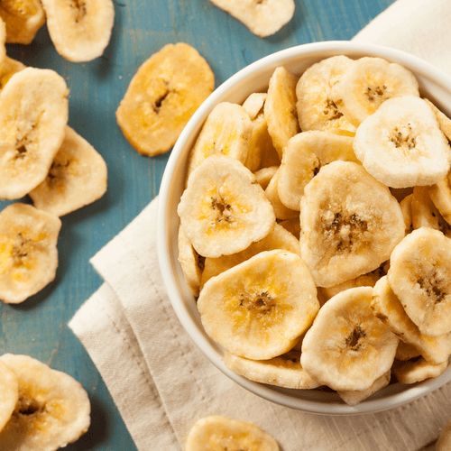 3 Day Food Supply: ReadyPantry banana chips, a wholesome survival food snack on a blue table