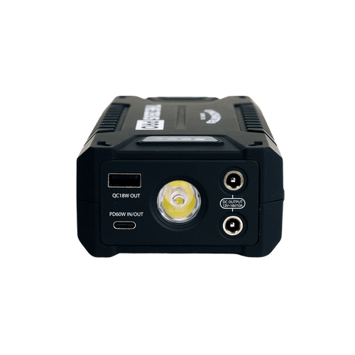 side of zeus pro featuring the flashlight and usb input/outputs