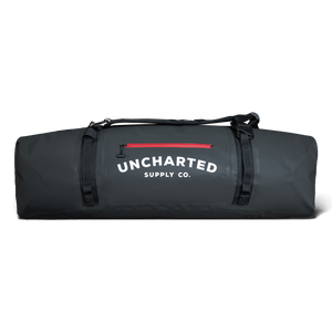 Side view of the black 100L vault duffel