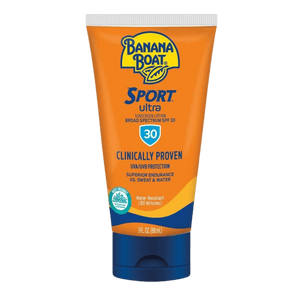 Banana Boat Sport Ultra SPF 30 sunscreen, 3oz orange tube with blue cap, water resistant for active use