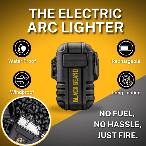 Black Beard Arc Lighter, black rugged waterproof windproof rechargeable lighter