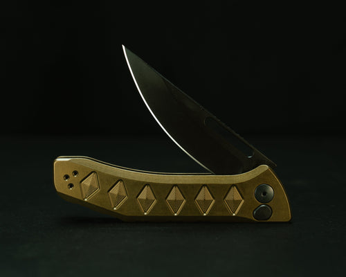 Kwaiken Folder by Half Face Blades, anodized OD green handle, black nitride blade, textured grip