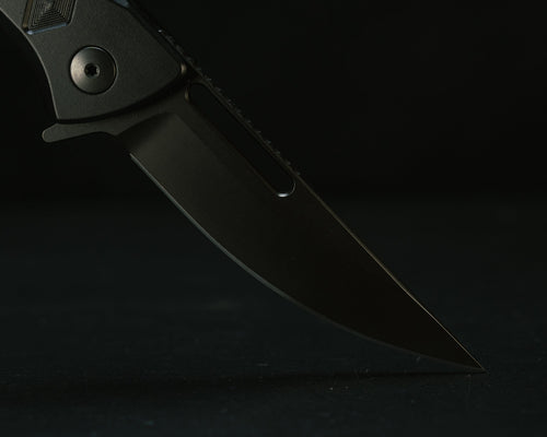 Half Face Blades Kwaiken Folder, tactical folding knife with black nitride blade and anodized textured handle