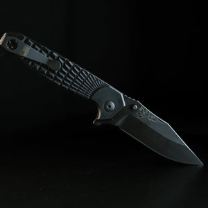 Crow Folder by Half face blades, black tactical folding knife, grenade grip, deep carry clip