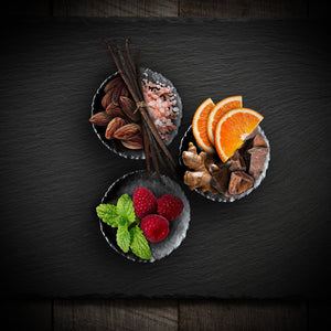 Essential Provisions Sustain (Energy Blend) VARIETY PACK: bowls of almonds, vanilla pods, orange slices, ginger, chocolate, raspberries, mint