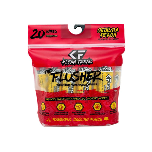 Klean Freak The Flusher 20 pack individually wrapped flushable wipes, Georgia Peach, powerful cooling