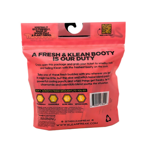 Klean Freak The Flusher 20 Pack flushable wipes, pink eco-friendly pouch, aloe, witch hazel, calendula