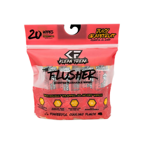 Klean Freak The Flusher 20-pack individually wrapped flushable wipes, grapefruit scent