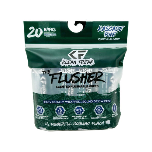 Klean Freak The Flusher 20 pack flushable wipes, Kaskade Pine scent, individually wrapped for travel