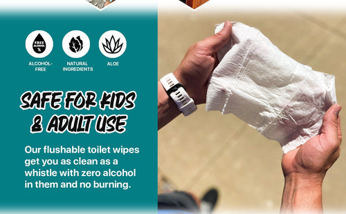 Klean Freak The Flusher flushable wipes, alcohol-free, natural, aloe, shown in hand