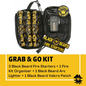 Black Beard Grab & Go Fire Starter Kit: tactical organizer with 3 fire starters, arc lighter, and velcro patches