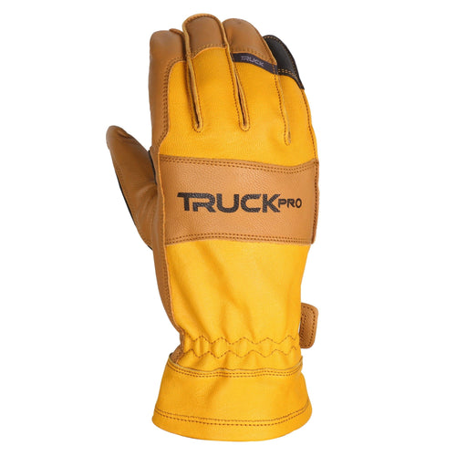 TRUCK M4 leather work glove, mustard yellow and brown, with TRUCK PRO logo on back