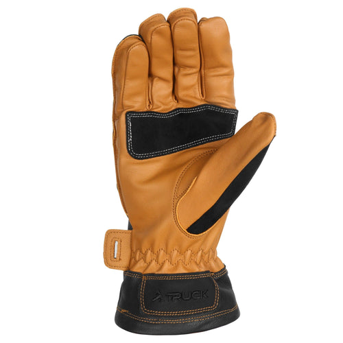 TRUCK M4 brown leather work glove with black accents and adjustable wrist strap