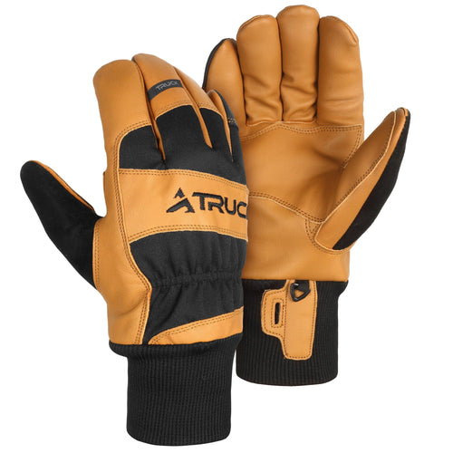 TRUCK M1 brown leather & black textile work gloves with ribbed cuffs