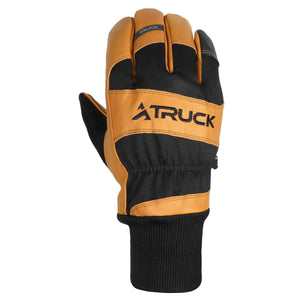 TRUCK M1 winter glove, tan leather and black fabric with a ribbed cuff