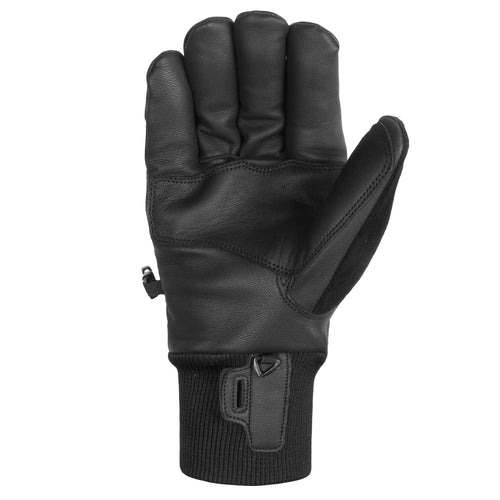 TRUCK M1 black leather utility glove, palm view with ribbed cuff and D-ring