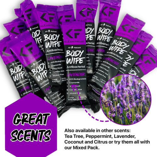 Klean Freak Body Wipes, multiple lavender antibacterial wipes with natural chamomile & aloe, alcohol-free