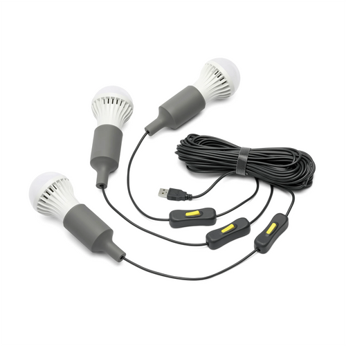 Lion Energy Staging 3 LED light bulb string, USB powered camping lights with individual switches