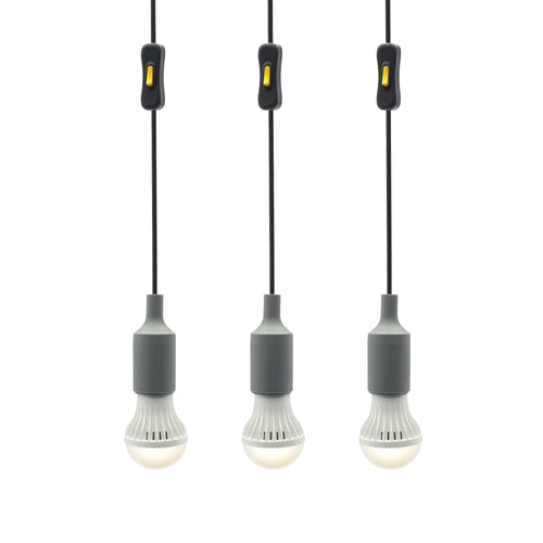 3 LED Light Bulb String by Lion Energy Staging with bright bulbs and yellow inline switches for portable emergency light