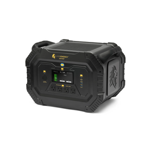 Lion Safari black portable power station by Lion Energy Staging, with digital display and various charging ports