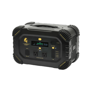 Lion Summit black portable power station with rugged design, digital display, AC outlets, and USB ports