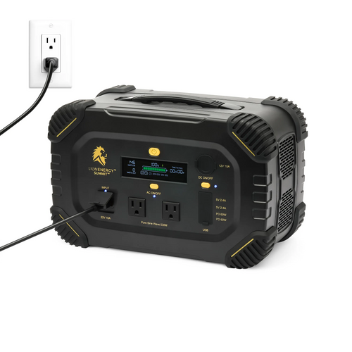 RECERTIFIED - Lion Summit portable power station, black with yellow accents, emergency power, charging via wall outlet