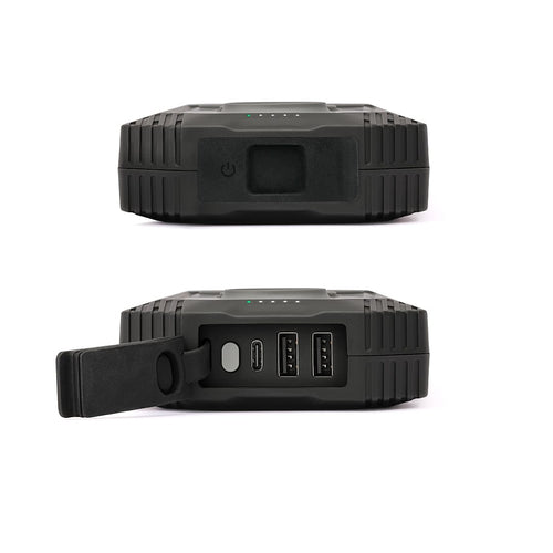 Lion Eclipse Mag rugged power bank with power button, LED lights, and visible jump starter and USB charging ports