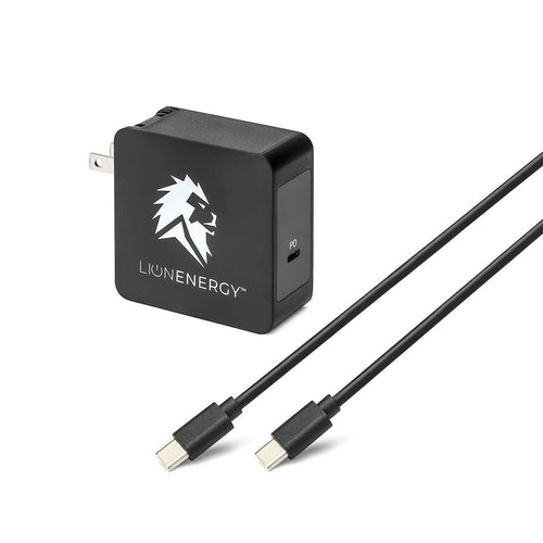 Lion Eclipse Mag black wall charger with Lion Energy logo, USB-C PD port, and two black cables