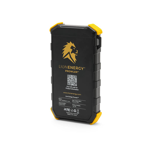 Lion Prowler rugged portable power bank, black with yellow accents, by Lion Energy Staging