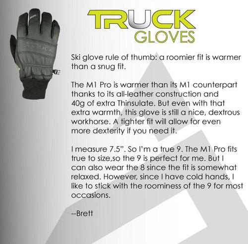 TRUCK M1 PRO ski glove, dark gray leather, extra warm with Thinsulate insulation, high dexterity