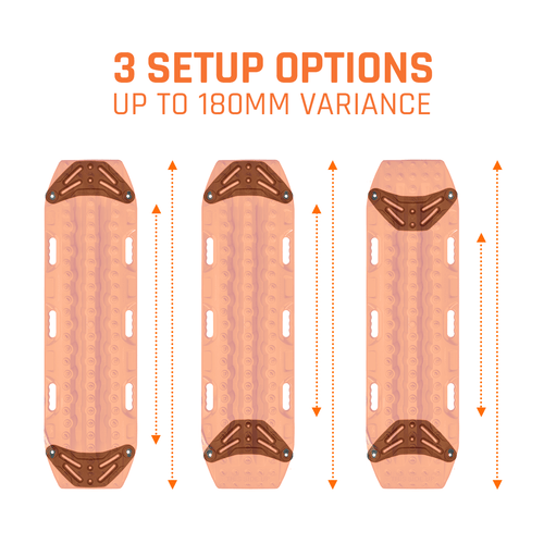 MAXTRAX Flat Rack Mount with three adjustable options showing up to 180mm variance for recovery boards