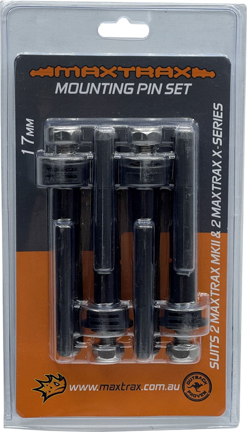 MAXTRAX XTREME Combo Pin Set by Adventure Imports. Four 17mm mounting pins for recovery boards in packaging.
