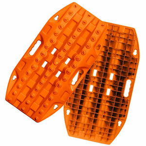 Adventure Imports MAXTRAX Mini + JaxBase Combo: two orange off-road recovery boards, one showing studs, one with a grid base