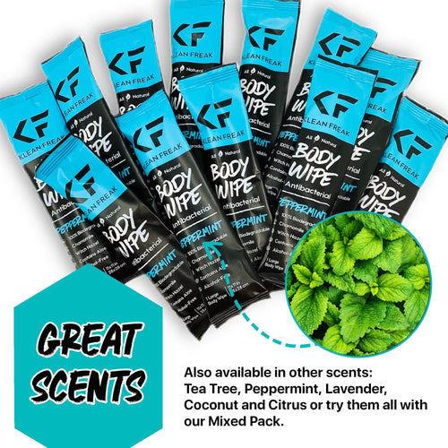 Klean Freak Body Wipes 12-pack, large antibacterial peppermint wipes with natural ingredients
