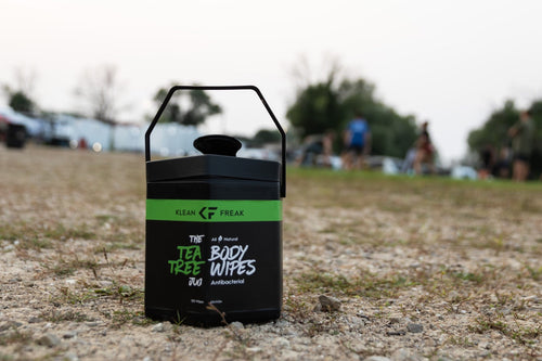 Klean Freak Tea Tree Body Wipes Jug, black portable container for antibacterial outdoor hygiene