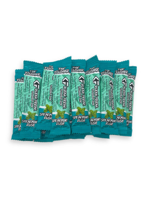 The Flusher flushable wipes by Klean Freak, spearmint rush scented, individually wrapped biodegradable travel wipes