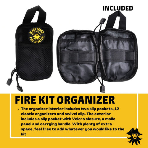Black Beard Fire Starters Captain’s Loot Kit organizer: black tactical MOLLE pouch with mesh pocket, open to show interior