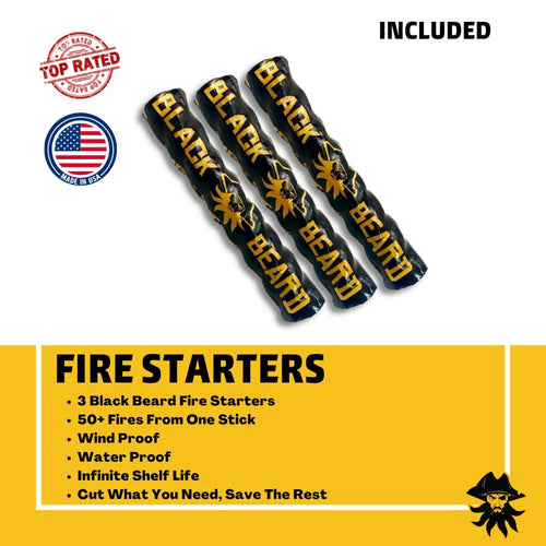 Black Beard emergency fire starter kit with 3 windproof, waterproof sticks, Top Rated, Made in USA