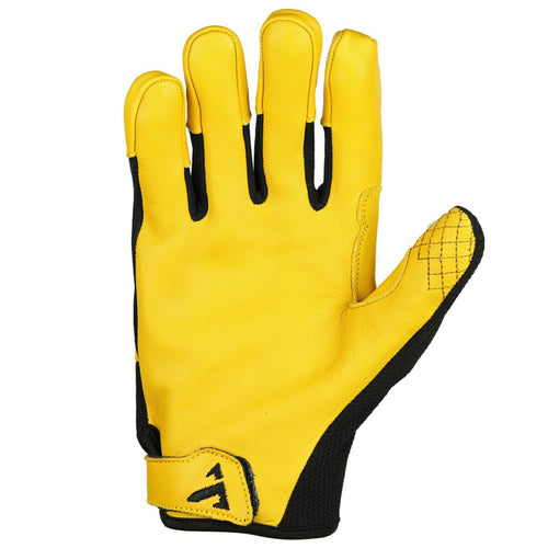 WG Work Glove by TRUCK, yellow leather with black accents, diamond stitched thumb, and brand logo