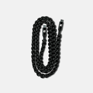 USB-C to USB-C Cable by Dark Energy, black braided tactical design, white logo on connectors