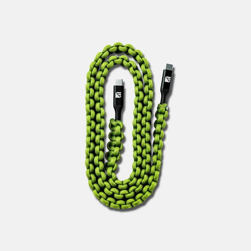 Dark Energy USB-C to USB-C cable in bright green paracord braid