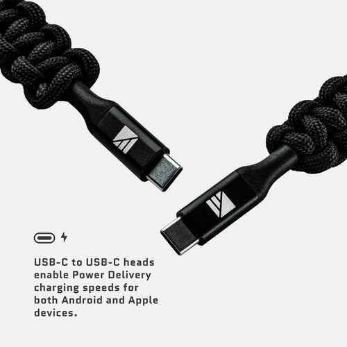 Dark Energy USB-C to USB-C cable, black braided, supports Power Delivery for Android & Apple fast charging