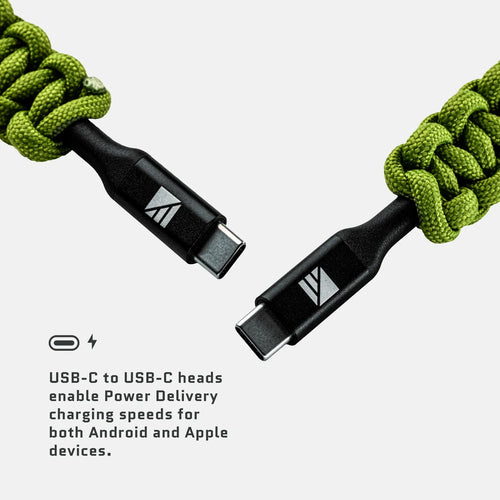 USB-C to USB-C Cable by Dark Energy, green paracord Power Delivery fast charging cord