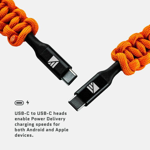 Dark Energy orange braided USB-C to USB-C cable for fast Power Delivery charging